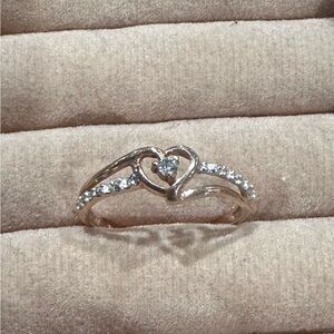 Elegant Gold and Silver Heart Shaped Ring with Sparkling Stones